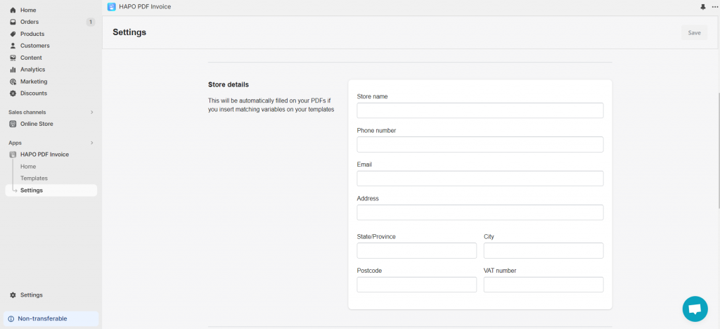 Step 2: In the Settings section, fill in all your store information.